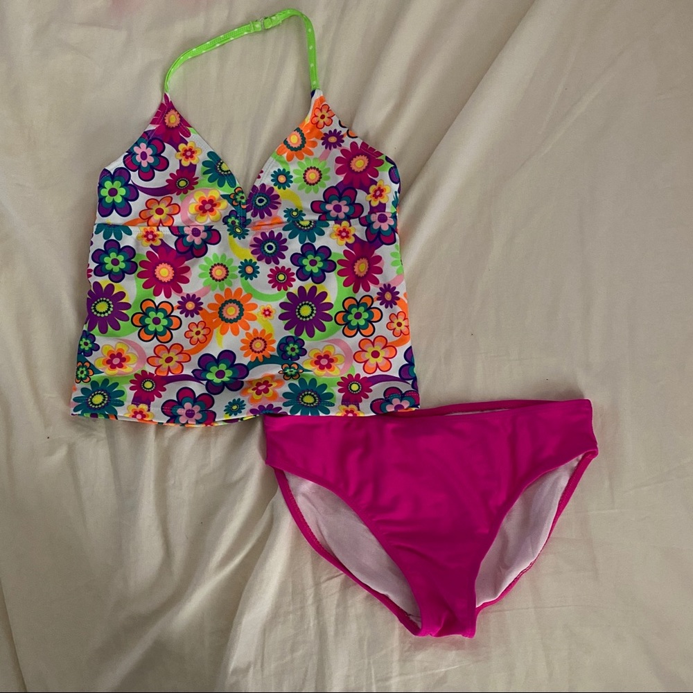 Girls Flowered Two Piece Bathing Suit